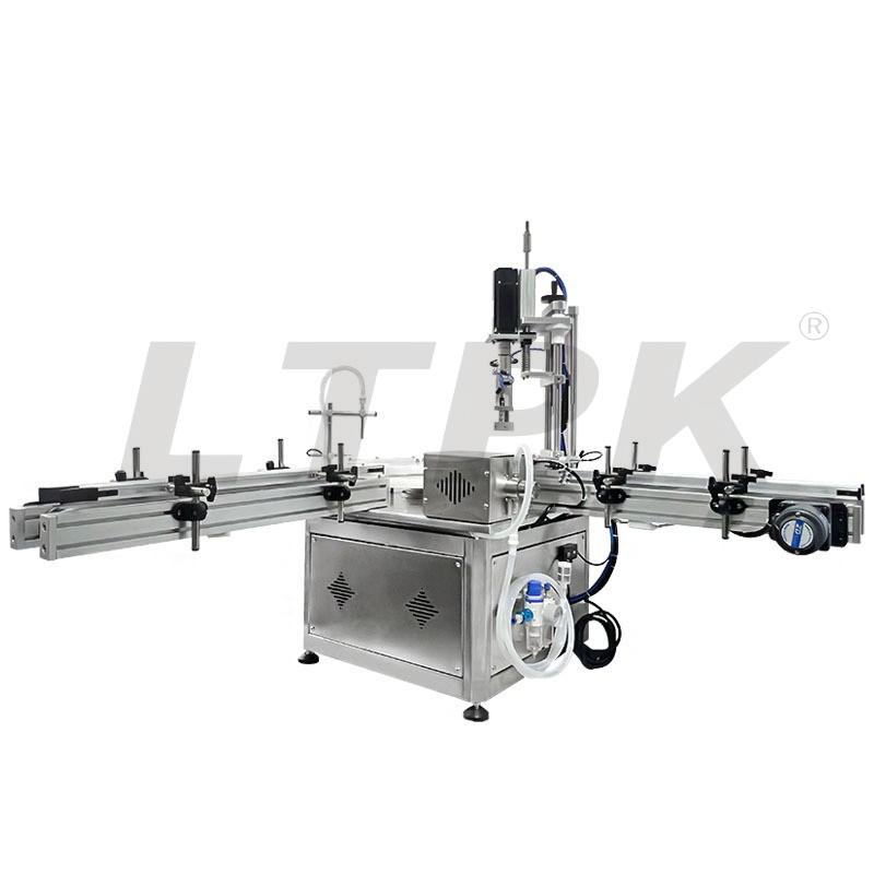 LTPK LT-AFC1S AUTOMATIC MAGNETIC PUMP LIQUID FILLING AND CAPPING MACHINE WITH TURNTABLE CONVEYOR