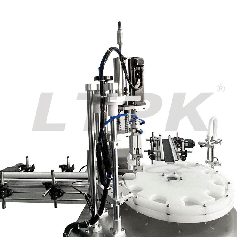 LTPK LT-AFC1S AUTOMATIC MAGNETIC PUMP LIQUID FILLING AND CAPPING MACHINE WITH TURNTABLE CONVEYOR