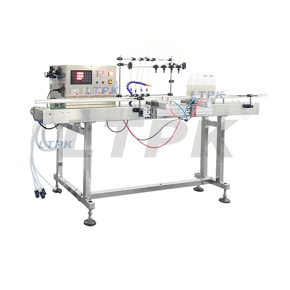 Automatic 4 heads magnetic pump liquid filling machine with conveyor