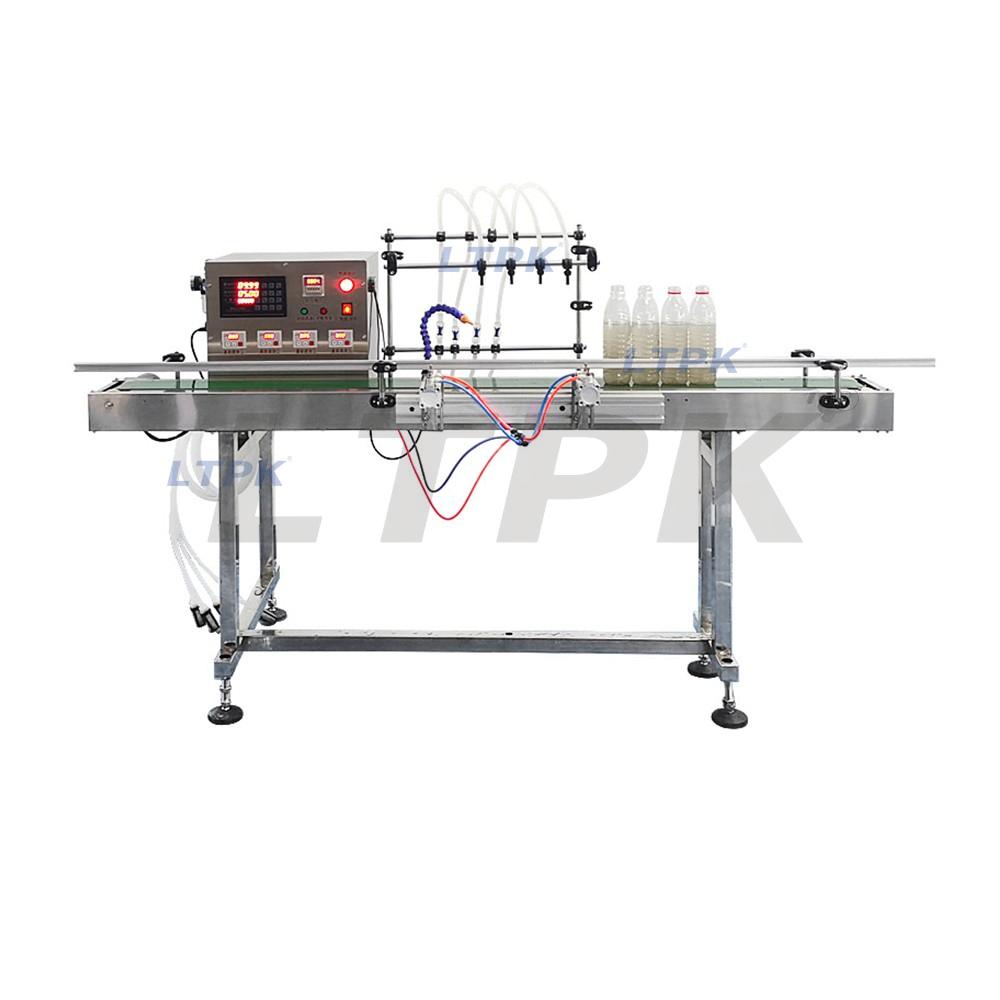 Automatic 4 heads magnetic pump liquid filling machine with conveyor